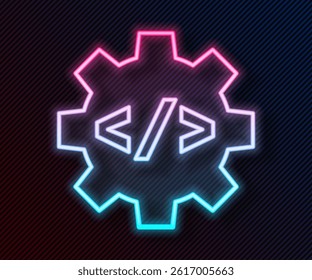 Glowing neon line Web design and front end development icon isolated on black background.  Vector