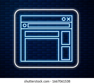 Glowing neon line Website template icon isolated on brick wall background. Internet communication protocol.  Vector Illustration
