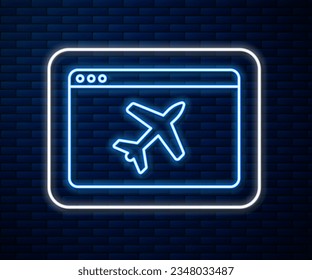 Glowing neon line Website template icon isolated on brick wall background. Internet communication protocol.  Vector