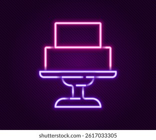 Glowing neon line Wedding cake icon isolated on black background. Colorful outline concept. Vector