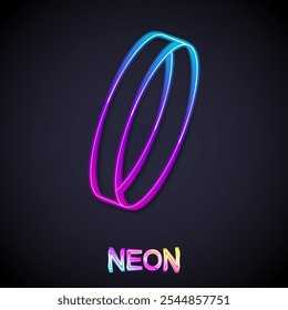 Glowing neon line Wedding ring icon isolated on black background. Bride and groom jewelry sign. Marriage symbol. Diamond ring.  Vector
