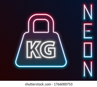 Glowing neon line Weight icon isolated on black background. Kilogram weight block for weight lifting and scale. Mass symbol. Colorful outline concept. Vector Illustration