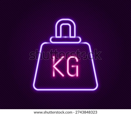 Glowing neon line Weight icon isolated on black background. Kilogram weight block for weight lifting and scale. Mass symbol. Colorful outline concept. Vector