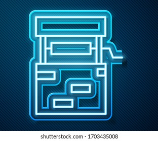 Glowing neon line Well icon isolated on blue background.  Vector Illustration