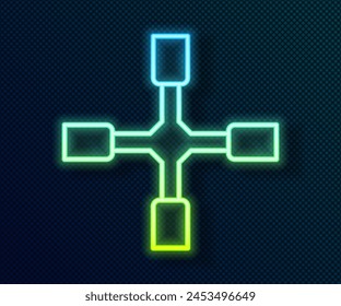 Glowing neon line Wheel wrench icon isolated on black background. Wheel brace. Vector