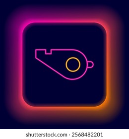 Glowing neon line Whistle icon isolated on black background. Referee symbol. Fitness and sport sign. Colorful outline concept. Vector