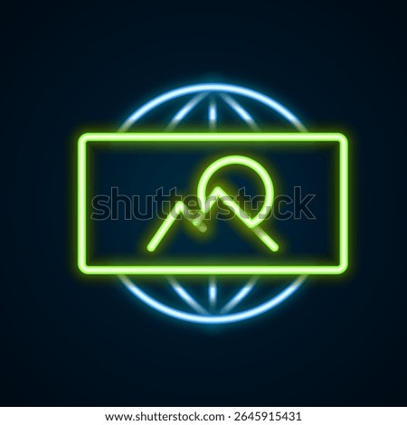 Glowing neon line Wide angle picture icon isolated on black background. Panorama view. Colorful outline concept. Vector