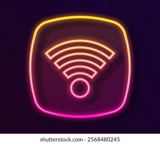 Glowing neon line Wi-Fi wireless internet network symbol icon isolated on black background.  Vector