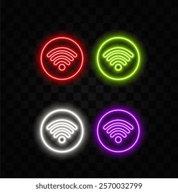 Glowing neon line Wi-Fi wireless internet network symbol icon isolated on black background. Colorful outline concept..