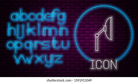 Glowing neon line Windscreen wiper icon isolated on brick wall background. Neon light alphabet. Vector Illustration