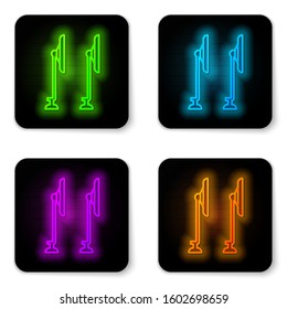 Glowing neon line Windscreen wiper icon isolated on white background. Black square button. Vector Illustration