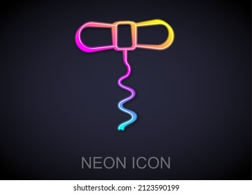 Glowing neon line Wine corkscrew icon isolated on black background.  Vector