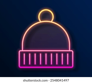 Glühende Neon-Linie Winterhut-Symbol einzeln auf schwarzem Hintergrund.  Vektorgrafik
