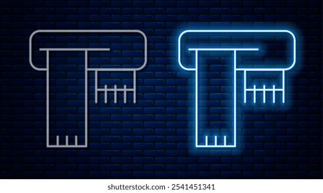 Glowing neon line Winter scarf icon isolated on brick wall background.  Vector