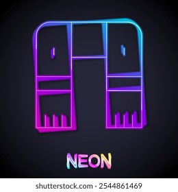 Glowing neon line Winter scarf icon isolated on black background.  Vector