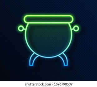 Glowing neon line Witch cauldron icon isolated on blue background. Happy Halloween party.  Vector Illustration