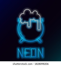 Glowing neon line Witch cauldron icon isolated on black background. Happy Saint Patricks day. Colorful outline concept. Vector