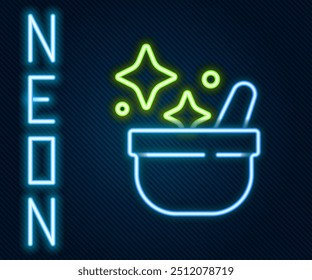 Glowing neon line Witch cauldron icon isolated on black background. Happy Halloween party. Colorful outline concept. Vector