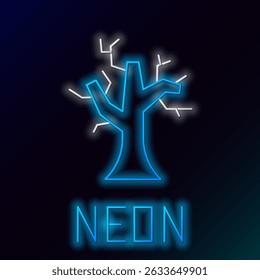 Glowing neon line Withered tree icon isolated on black background. Bare tree. Dead tree silhouette. Colorful outline concept. Vector