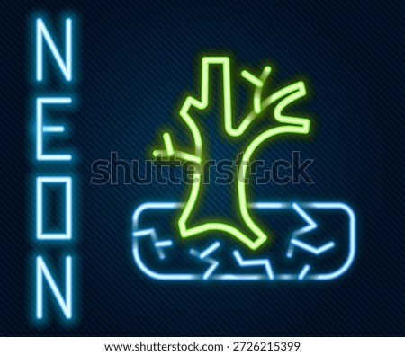 Glowing neon line Withered tree icon isolated on black background. Bare tree. Dead tree silhouette. Colorful outline concept. Vector