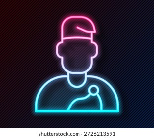 Glowing neon line Wizard warlock icon isolated on black background.  Vector