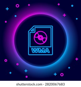 Glowing neon line WMA file document. Download wma button icon isolated on black background. WMA file symbol. Wma music format sign. Colorful outline concept. Vector