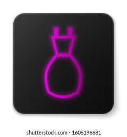 Glowing neon line Woman dress icon isolated on white background. Clothes sign. Black square button. Vector Illustration