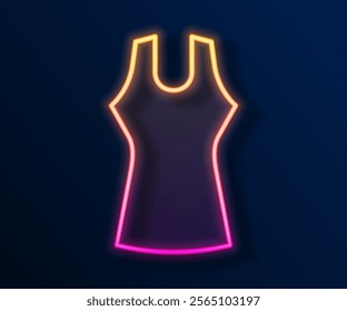 Glowing neon line Woman dress icon isolated on black background. Clothes sign.  Vector