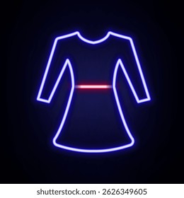 Glowing neon line Woman dress icon isolated on brick wall background. Clothes sign. Colorful outline concept. Vector