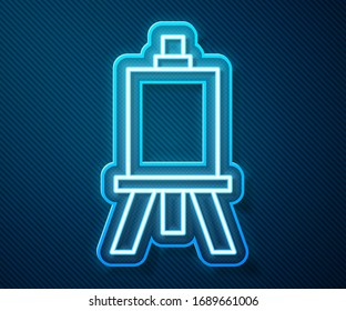 Glowing neon line Wood easel or painting art boards icon isolated on blue background.  Vector Illustration