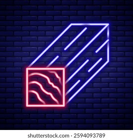 Glowing neon line Wooden beam icon isolated on brick wall background. Lumber beam plank. Colorful outline concept. Vector