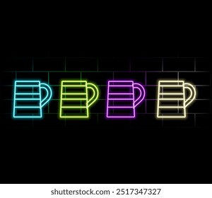 Glowing neon line Wooden beer mug icon isolated on black background. Vector.