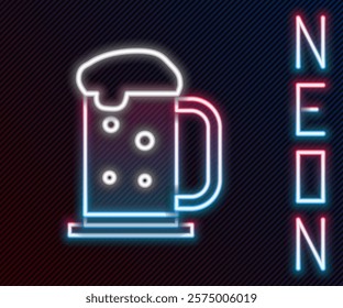 Glowing neon line Wooden beer mug icon isolated on black background. Colorful outline concept. Vector Illustration