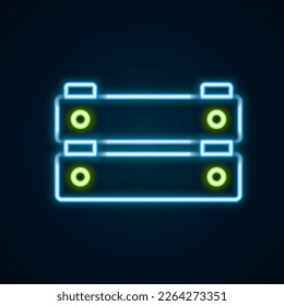 Glowing neon line Wooden box icon isolated on black background. Grocery basket, storehouse crate. Empty wooden container for vegetables, products. Colorful outline concept. Vector
