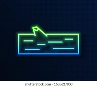 Glowing neon line Wooden log icon isolated on blue background.  Vector Illustration