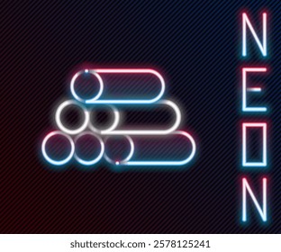 Glowing neon line Wooden logs icon isolated on black background. Stack of firewood. Colorful outline concept. Vector