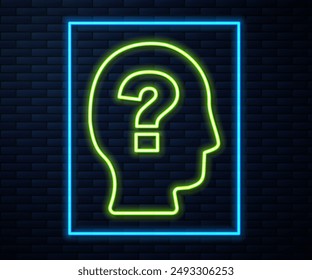Glowing neon line Worker icon isolated on brick wall background. Business avatar symbol user profile icon. Male user sign.  Vector