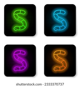 Glowing neon line Worm icon isolated on white background. Fishing tackle. Black square button. Vector