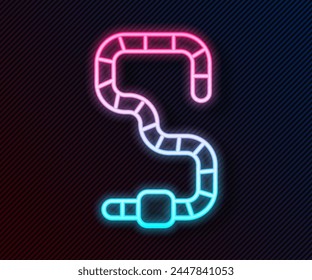 Glowing neon line Worm icon isolated on black background. Fishing tackle.  Vector