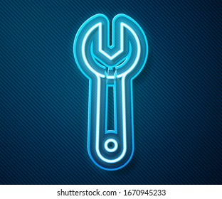Icono de la llave inglesa brillante aislado en fondo azul. Ilustración vectorial