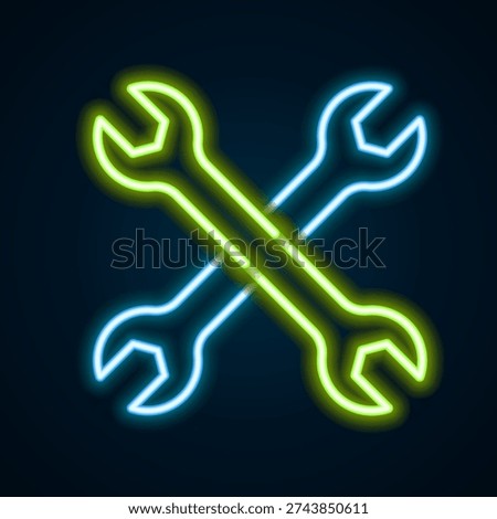 Glowing neon line Wrench spanner icon isolated on black background. Spanner repair tool. Service tool symbol. Colorful outline concept. Vector