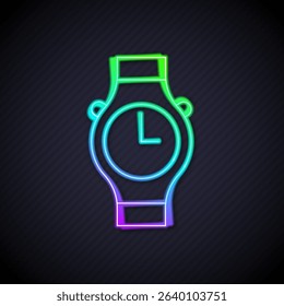 Glowing neon line Wrist watch icon isolated on black background. Wristwatch icon.  Vector