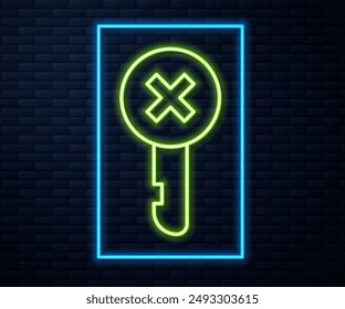 Glowing neon line Wrong key icon isolated on brick wall background.  Vector Illustration