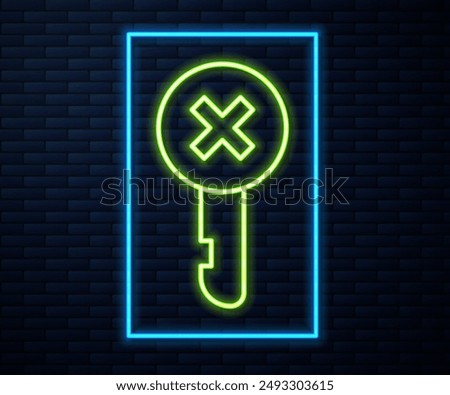 Glowing neon line Wrong key icon isolated on brick wall background.  Vector Illustration