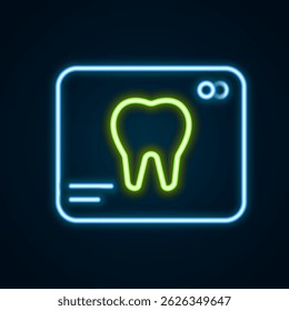 Glowing neon line X-ray of tooth icon isolated on black background. Dental x-ray. Radiology image. Colorful outline concept. Vector