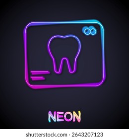 Glowing neon line X-ray of tooth icon isolated on black background. Dental x-ray. Radiology image.  Vector