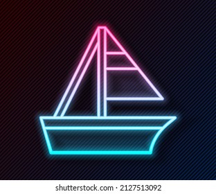 Glowing neon line Yacht sailboat or sailing ship icon isolated on black background. Sail boat marine cruise travel.  Vector