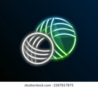 Glowing neon line Yarn ball icon isolated on black background. Label for hand made, knitting or tailor shop. Colorful outline concept. Vector