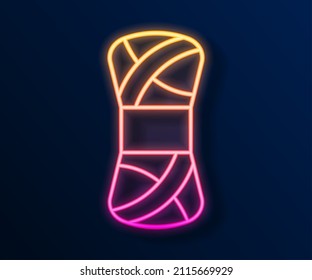 Glowing neon line Yarn icon isolated on black background. Label for hand made, knitting or tailor shop.  Vector