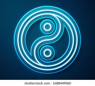 Glowing neon line Yin Yang symbol of harmony and balance icon isolated on blue background.  Vector Illustration